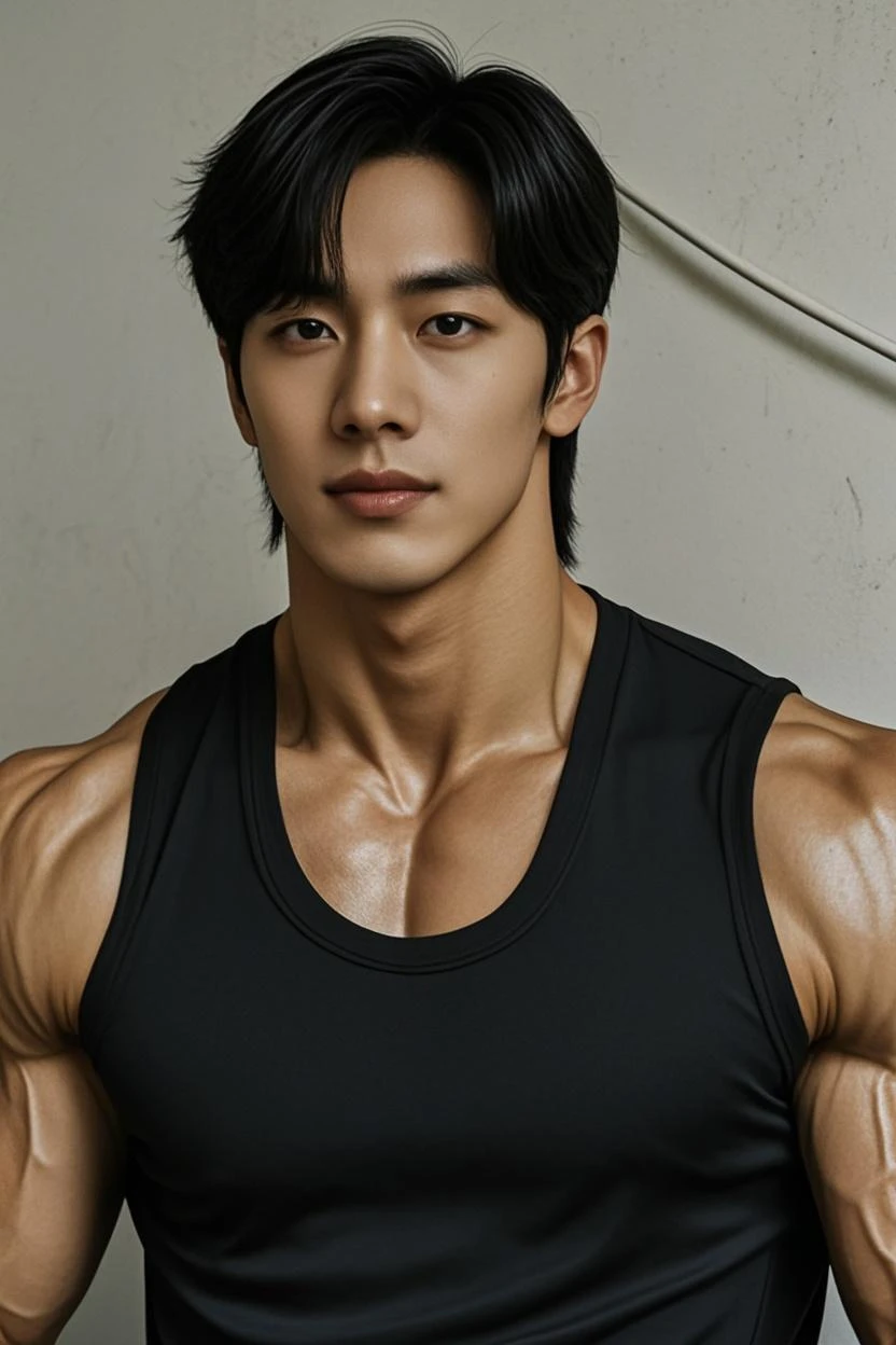 (Create a masterpiece: 1.2),(CGI art:1.3),(realistic:1.5),(After processing:1.3), (Sharp focus:1.3), 1 man, open mouth, smile, no pants, full naked Korean guy , korean men, (High gloss details), chest muscles, large arm muscles, blood vessel, Big muscles, Broad shoulders, looking at the audience, Balancing the eyes, bedroom, Close your eyes.,(open mouth:1.1), show his  huge penis, men penis