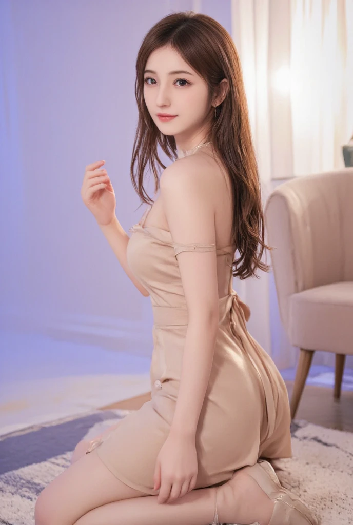 arafed asian woman wearing a dress posing on a bed, Fotorrealista perfect body, artista coreano, [ arte digital 4k ]!!, muchacha coreana, pose seductora elegante, Totalmente vestida. pintura de sexy, mujer coreana, sensual pose, inspirado en Sim Sa-jeong, Fotorrealista!!!!!!! Estilo de Arte, The character is in his natural pose., Jennie Kim, pechos grandes. 