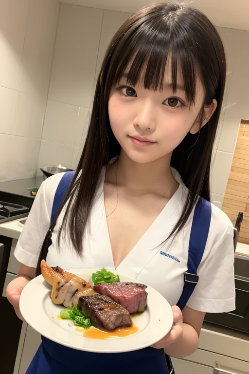 ((smile)) 、smile、Hands telling a secret、Beautiful Skin、(Spread your legs)、Black salesman cap、Pink ribbon around neck、レストランキッチンの調理鍋の上でSquat、Squat、((Sit on the cooking pot))、Fine dining restaurant cuisine