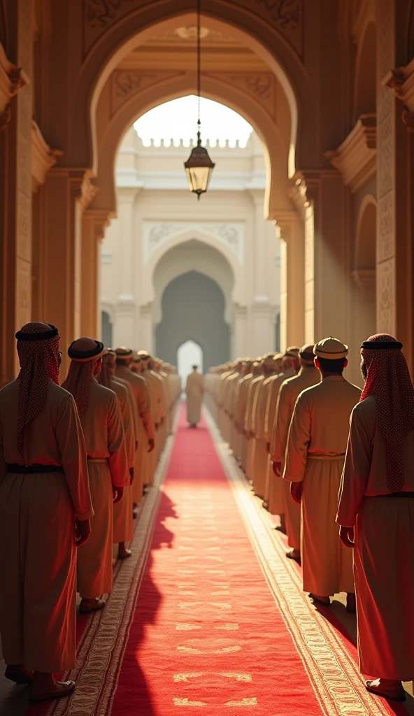 servants with arab man at the palace door