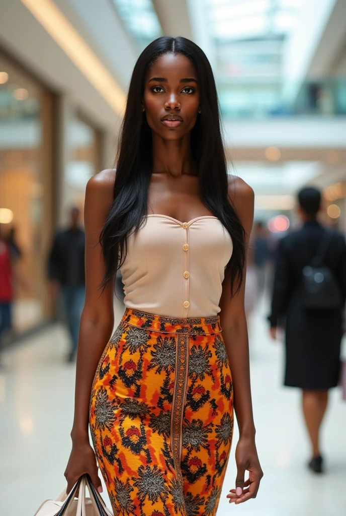 Amara a beatififul 5'3" dark chocolate girl, professionally dressed up, sketcing designs in her atelier with vibrant fabrics all around the room