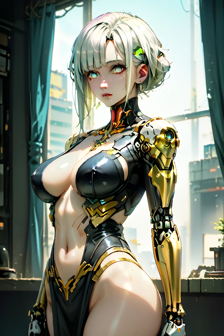 unreal engine:1.4,UHD,La Best Quality:1.4, photorealistic:1.4, skin texture:1.4, Masterpiece:1.8,first work, Best Quality, 1girl, fully naked, Ives Girl, mecha, beautiful  lighting, (neon light: 1.2), (evening: 1.5), "first work, Best Quality, 1chica, Full length portrait, pose sensual, blue eyes, multicolored hair+yellow:1.3+green:1.3, Sculpted legs and tempting curves, full breasts,totally naked, Beautiful face, many drops of water, clouds, twilights, Open floor plan, watercolor, neon light:1.2, evening:1.5, mecha, beautiful  lighting, Bright neon light: 1.2, unforgettable mysterious night: 1.5",(beautiful hands detailed:1.4),