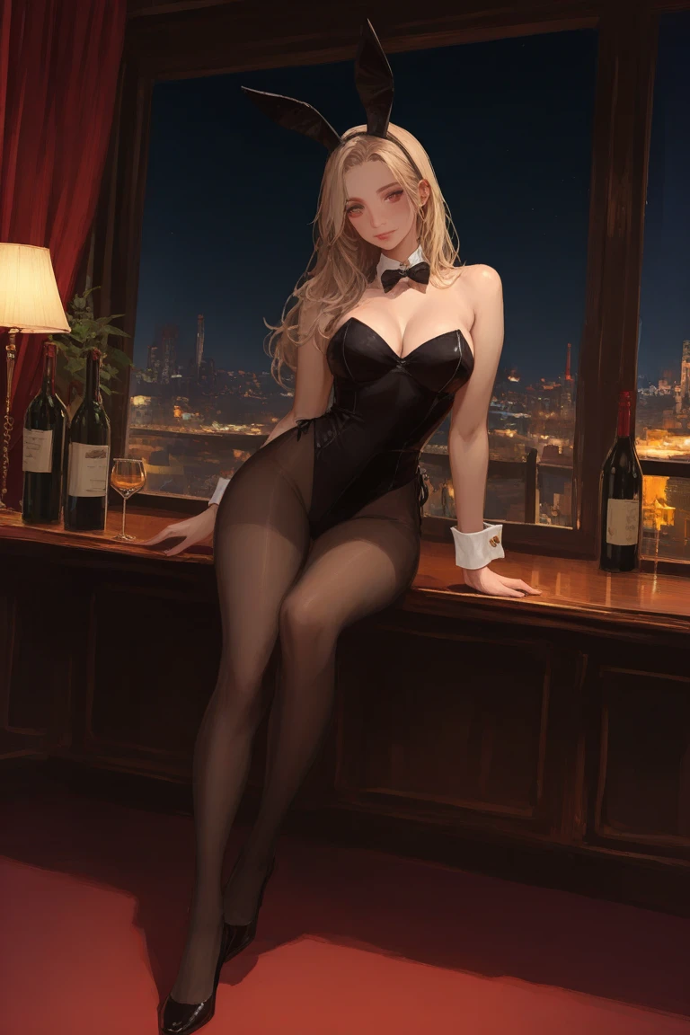 Highest Quality, ​masterpiece, unbelievably beautiful, very delicate 8k wallpaper, Transcendently Beautiful Girl, (masterpiece face, masterpiece eyes:1.1), BREAK, (black gal), (Dark skin:1.5), (long Blonde Hair Pink Gradient Hair), BREAK, Flat_Chest, Huge_breasts, wide_lower back, Open your mouth and laugh smile, long eyelashes, makeup, BREAK, Bunny Girl, Rabbit ear headband, Rabbit tail, Enamel Leotard, wrist_Cuffs, bowtie, Black_pantyhose, high_heels, BREAK, (Five Fingers, 4fingers and 1thumb), (Bare arms, Bare shoulders), Casino, Roulette table, Lots of coins,