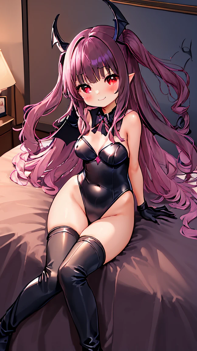 Medusa、fate、Purple Hair、Long Hair、((Thigh-high boots))、Photo from below、Medium chest、Bedroom、Black Bra、Black Panties、((Long gloves))、Spread your legs