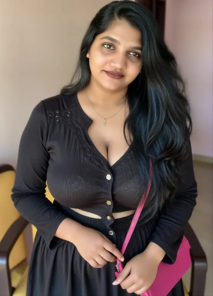 Imagine Lavanya Manickam, the epitome of a sultry, curvy MILF exhibitionist, standing provocatively in a mountain pose. She’s wearing our Strawberry Shortcake Dress, its pink swiss dot linen fabric adorned with strawberries and flowers, designed to make her the sweetest treat at the cafe. The dress, with its babydoll fit and convenient pockets, has been daringly shortened to barely cover her, sitting tantalizingly lower and exposing more of her luscious curves.
The large canal between her breasts is boldly emphasized, the dress cut in a way that draws all attention to her small, perky breasts. The bashful liquid glossy satin clings to her body, creating an enticing sheen. With a playful, seductive smile, she strips off her bra, revealing herself fully, standing confidently with no need for further action. Lavanya’s presence is a captivating blend of exhibitionism and allure, making her an irresistible sight in the cafe.