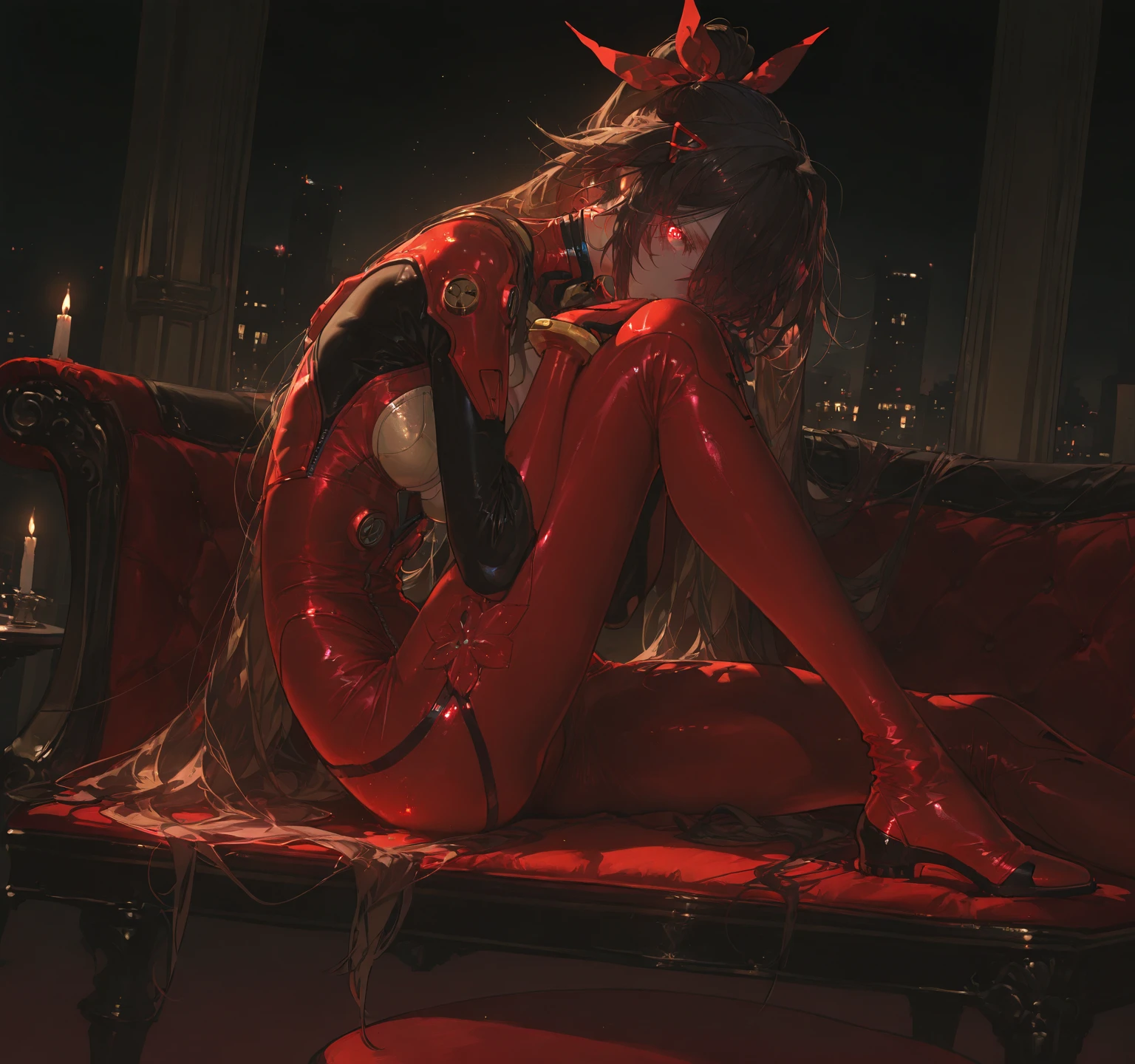 blond woman in red lingerie sitting on a chair in a room, cheeky devil, very sexy devil outfit, beautiful succubus, succubus, red bra, demoness, scantily clad, alexa grace, blonde goddess, red hot, , devil horns, red bikini, devil, devils horns, sexy look, red horns, all red, blonde