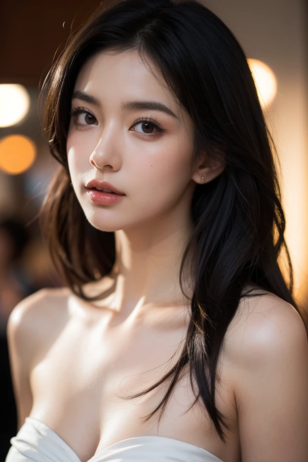 Best quality, masterpiece, ultra high res, (photorealistic:1.4), raw photo, 1girl, offshoulder, in the dark, deep shadow, low key, cold light