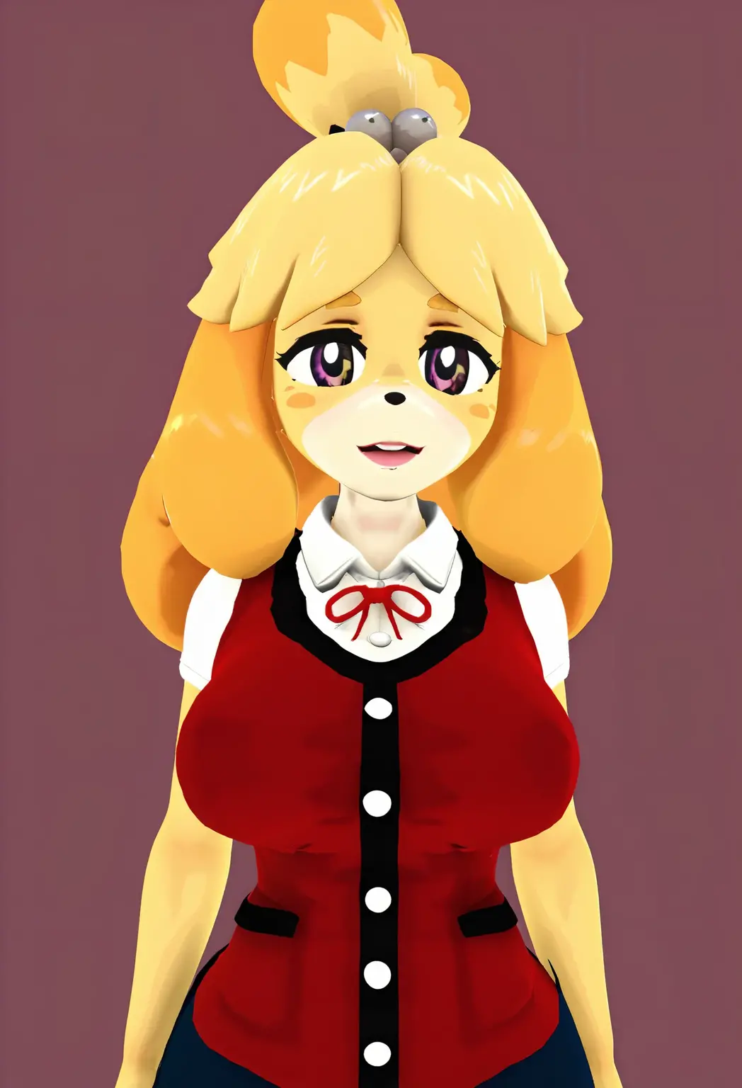 (8k, RAW photos, top quality, masterpiece: 1.2), (High Quality), ray tracing, HDR, (High Details), (Face detail), (Shadow Detail), black fur, goth, Shadsterwolf Isabelle, Dog girl, 3d, 3d render, Animal crossing, 1girl, solo,