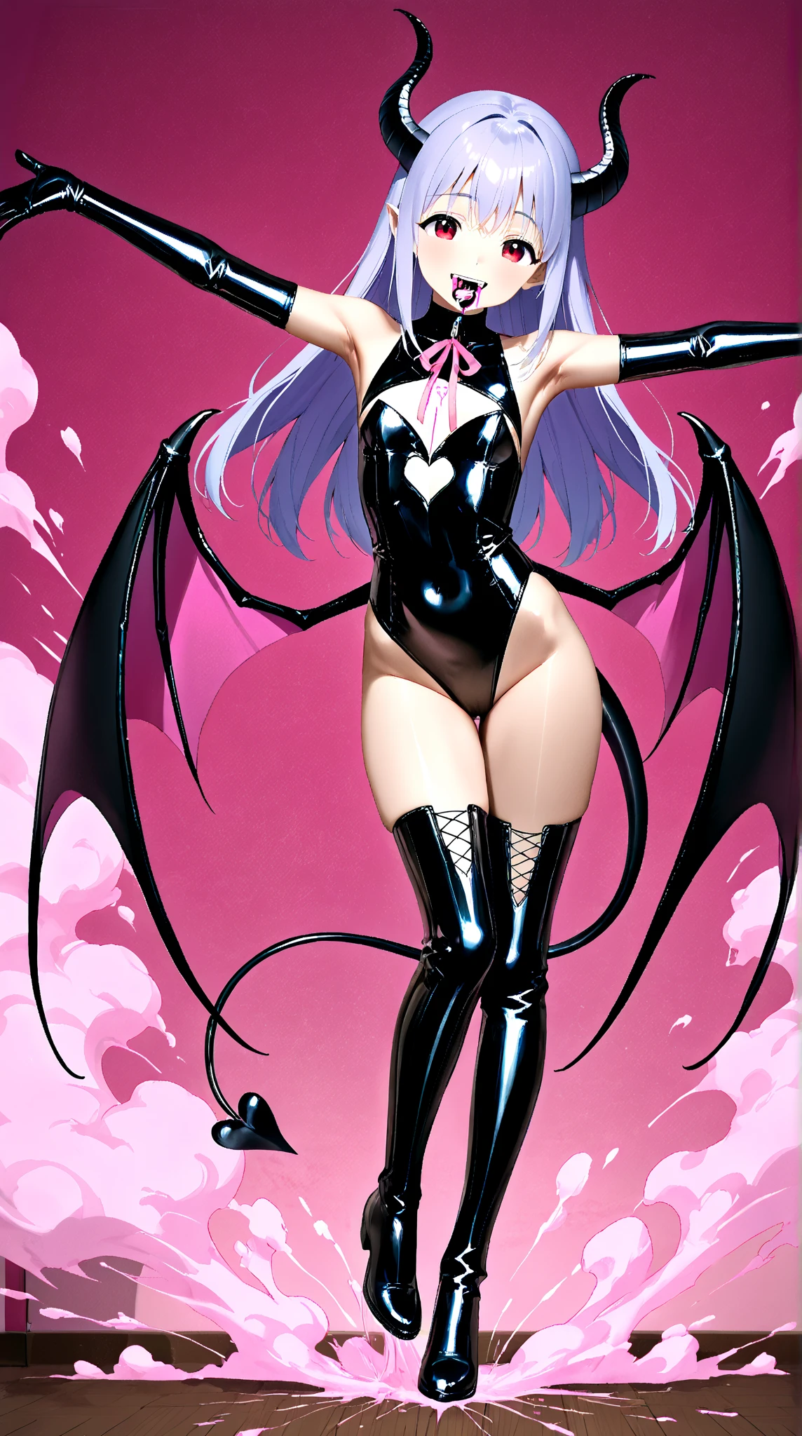 Complete body Vampirewings Peeled purple simple style color Demon girl hay horns anime 2d hair purple-pink small eyes Boku no hero posecompleta tail Boku no hero costume Boku no hero style, adult appearance, young older, , succubus, demon wings, HD, 4k, feet