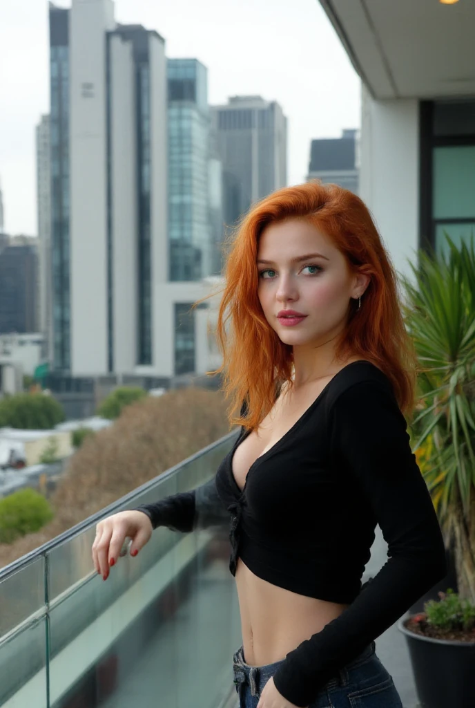 There is a woman with orange hair, cold clothes, curly redhead, redhead and honey eyes, Oblique, seductive and disguised, a young redhead, redhead, redhead, redhead, profile photo, face photo, redheaded-haired woman , young infp, young redhead, young woman selfie, Warm colors, yellow-orange, likes to run half marathons on the weekends, selfie photo