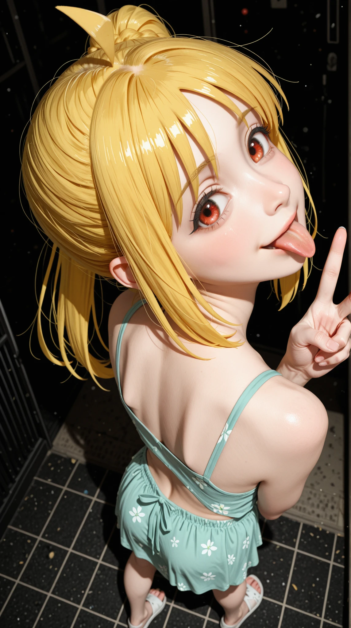 (Highest quality, masterpiece), ((2 people)), stop temporarily, particle, Wind, flower, Simple Background, Looking at the audience, blonde, milky way, beautiful, long blonde intricate braids、Curved and slim waist ,長いスリットアイを持つbeautiful顔, Clear White Skin, ((String, fool, G-string,)), On all fours, From above between, The audience watching, Wet your thighs, Small hips, Serve a man together, Impending blowjob, Blushed:1.4, [[small nipples with pointed points,, Non-areola, Small breasts]], Sticking out tongue, Drooling, Blowjob gestures, micro String bikinis, necklace, 2 peopleの, White and pink,
