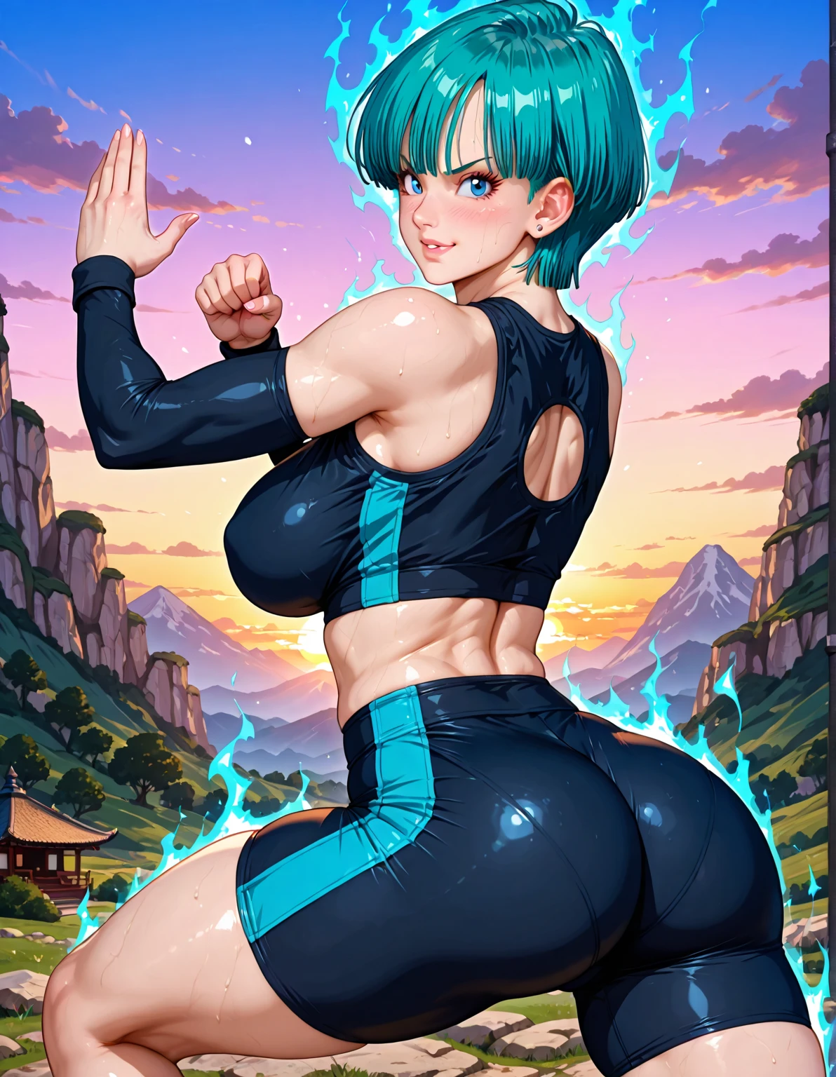 Bulma de dragon ball sexy con ultra realismo top corto falda chiquita