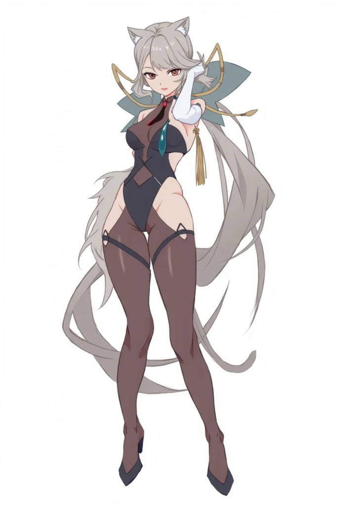 black bunny outfit, barefoot, bare hands, black sleeves, black stockings, happy face, red eyes, white bunny tail