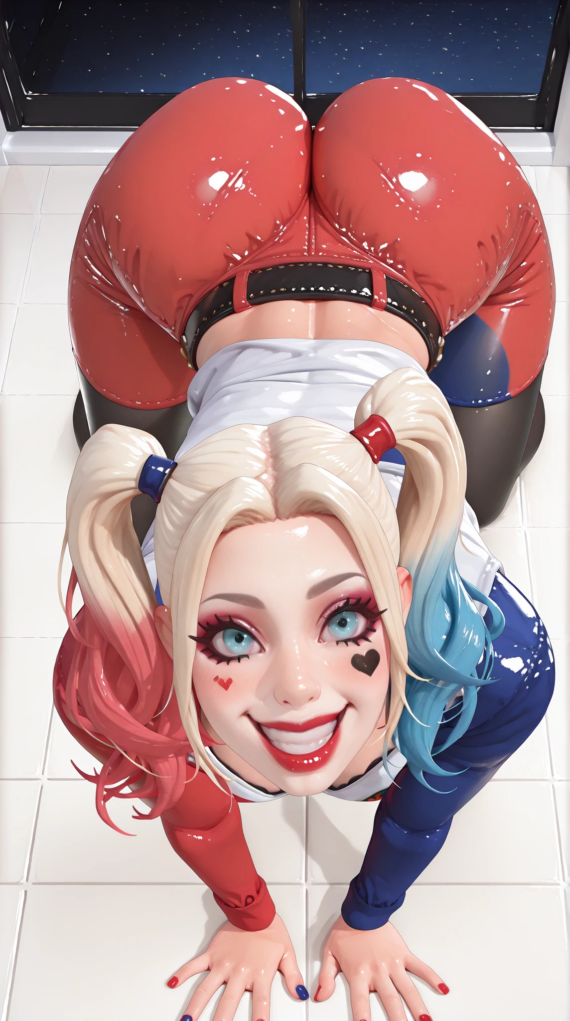 Score_9, score_8_up, score_7_up, score_6_up, score_5_up, score_4_up, source_anime, cute girl, detailed eye, kimono, BREAK harley Quinn, white hair, bare shoulders, sagging gigantic huge biggest breasts, huge dark areolae, areola slip, dark nipple, hairy armpit hair, Japanese, cute Japanese, sweating, heart mark words, in night city, hentai atmosphere, cum shot, blowjob, penis, blushing, ahegao, bukkake, pov, holding testicle, makeup, showing armpit, 1boy, 1girl, 69 position, boy asshole, tongue into anal, anus, long tongue, femdom, ass hair, spreading testicle, kawaii