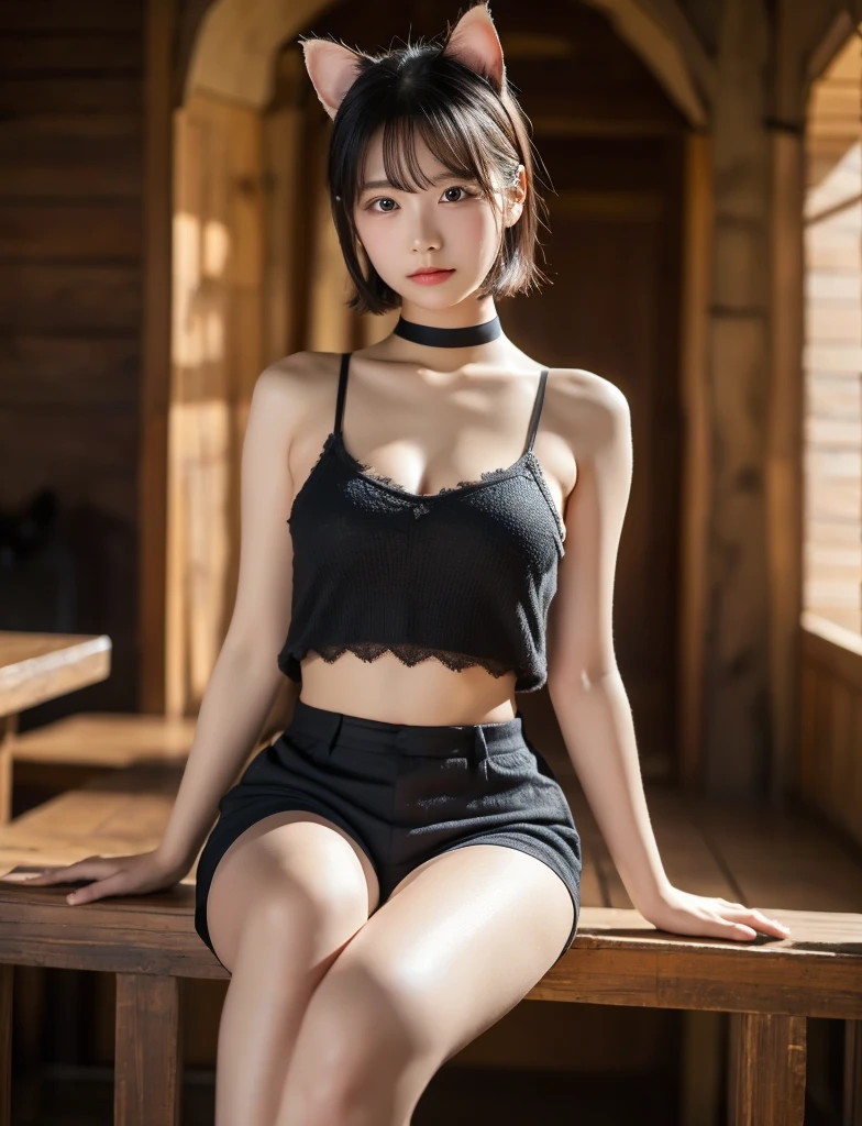 (reality: 1.4),highest quality, masterpiece, high detail, 16K quality, beautiful, 1 beautiful girl,japanese,super beautiful face,baby face,japanese idol face,cute face,super detailed face,detailed hand,beautiful skin,oily skin,big eyes,profeccional lighting,short hair,black hair,brown beautiful eyes, sitting whith knee up,arms behind back,big smile,legs spread,spread pussy,(skirt lift),big breasts,white bra,(checked skirt),(spread pussy),detailed pussy,black high socks,she is looking at the camera,Skyscraper rooftop,blue sky, nsfw,from below,