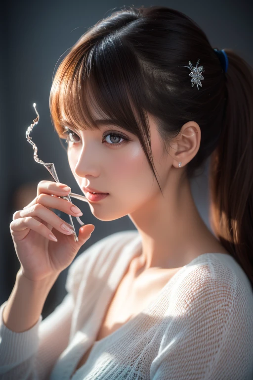 There was a woman smoking a cigarette with long braids, dramatic smoking pose, Guviz-style artwork, Anime girl in real life, With smoke, anime realism style, photorealistic anime girl rendering, Realistic smoke, Realistic young anime girl, hyper realistic anime, with cigar, Cigarette smoke, Guviz, trending on cgstation, Surreal smoke