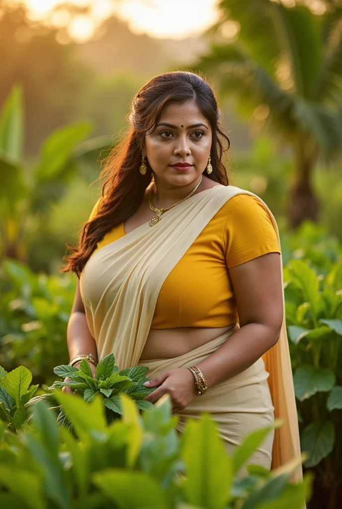 Photographic recreation of art by mohanan manimala, modelshoot, modelshoot Inspired by art of mohanan manimala, pale skin, Beautiful lady, extremely gorgeous woman, mallu traditional wear, 35 years old, wearing palla, Indian traditional bandeau crop tops type bra, huge breast, milk tank, blouse, sari, mallu woman, mallu actress, mallu aunty, mallu sari model, mallu actress, lusty, perfect thick body, fleshy figure, highly detailed, intricate, flawless, perfect face, perfect eyes, perfect fingers, round shaped face, curvy, hot, captivating, lusty, charming, attractive figure, mature woman,