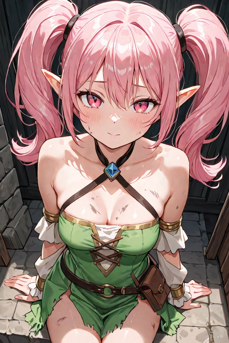 (shibari, arms behind back:1.4), (hands behind back), (masterpiece, best quality) 1.5, 1girl, solo, elf girl, (sexy, beautiful woman, perfect face, shy, ashame, perfect eyes), naked, nsfw, leash on collar, high heels, walking in street, fantasy city, night, (green eyes, pink hair), (shibari, arms behind back:1.4), (hands behind back), gagged.
