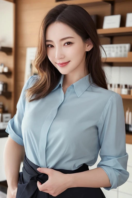 (Highest quality:1.5), (Real:1.4), (Ultra high definition:1.4), (1 Japanese skinny woman in her twenties), (skinny body), skinny face, (Plain blouse), (flare skirt), pumps, (skinny woman is standing in living room at home), (20's skinny woman is standing with blouse and flare skirt on office street), (front view of a skinny woman), office Street, (Close up of upper body), (smile), (Turn your body forward), (upright), (skinny), (skinny), (Very thin)