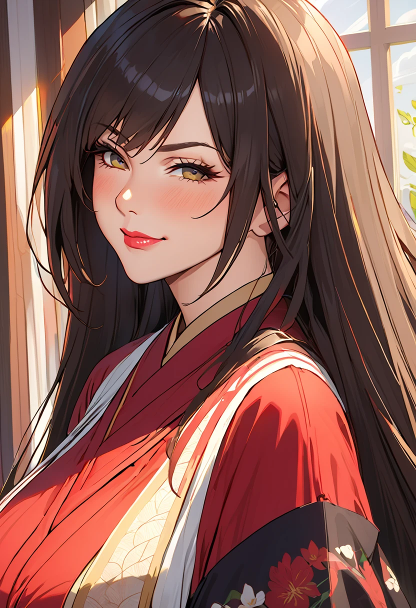 masterpiece, Highest quality, High resolution, Highest quality, High resolution, One person,  前hair,茶color_hair, length_hair,Red eyes,lipstick,compensate, panties,笑face,Browsing Caution,Official Art,Very detailed CG ユニティ 8k 壁紙, Perfect lighting, (masterpiece:1.0),(Highest_quality:1.0), 超High resolution,4K,Very detailed, photograph, 8k, High resolution, High resolution, Absurd:1.2, 400 for Kodak Port, Film Grain, Blurred Background, Bokeh:1.2, Lens flare, (Vibrant_color:1.2),(beautiful_face:1.5),(narrow_Waist),(Perfect hands, Perfect Anatomy),