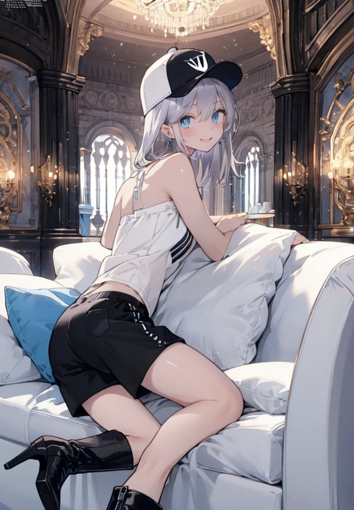 1 boy, white hair, fancy dress, Shota, blue eyes, Ankle boots, royal jewelry, short hair