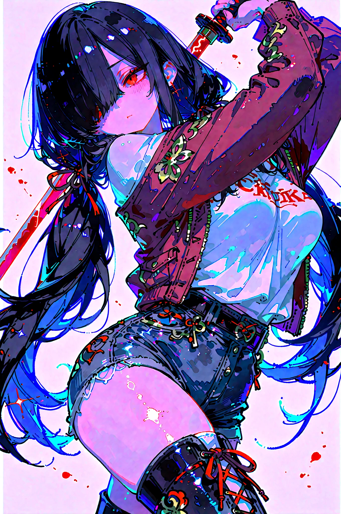 ((Best masterpiece, Perfect quality, Ultra detailed)), ((Underwear, Tattoos)) A skinny girl with small bust, With barefoot, With many tattoos on her whole body