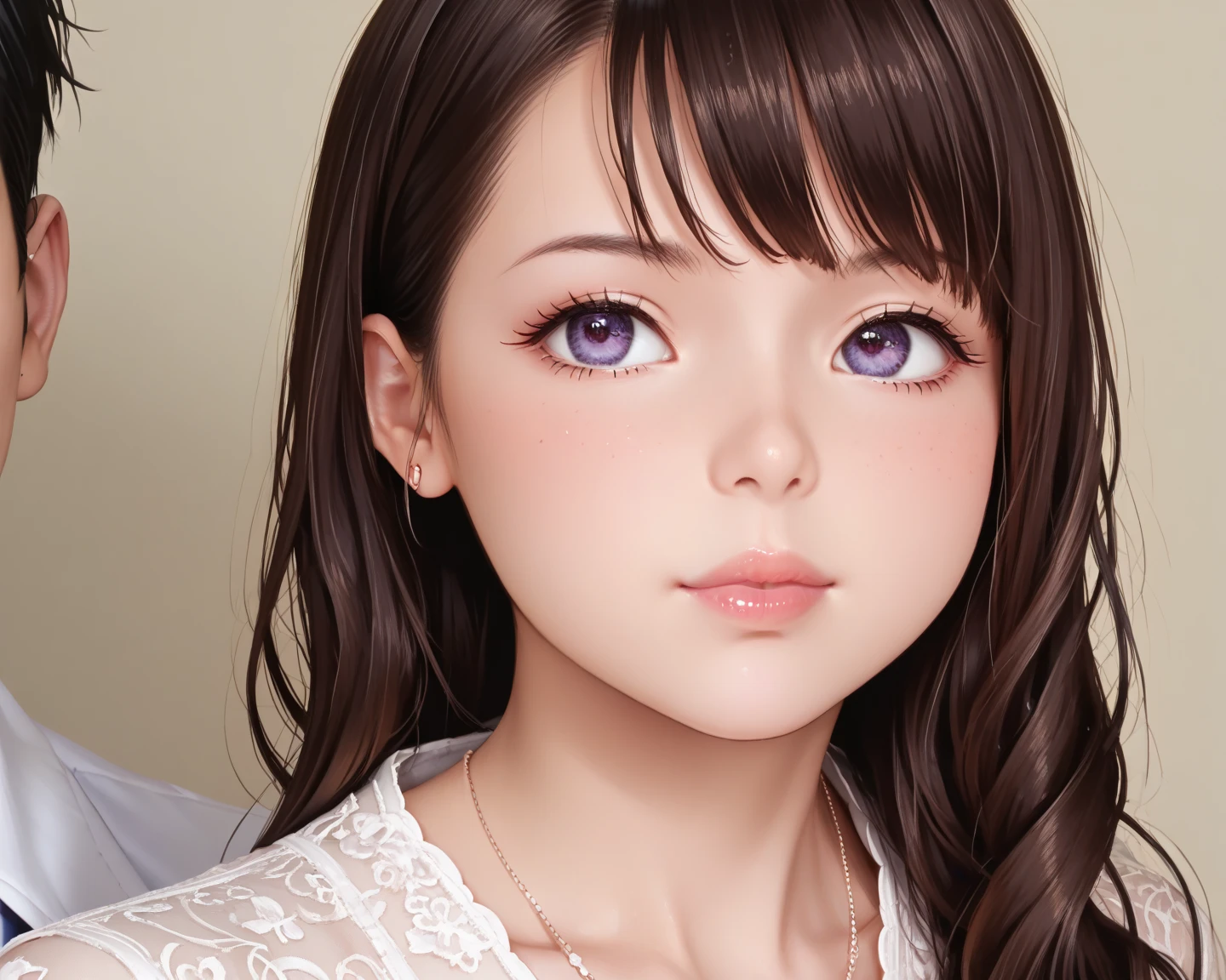 (best quality, ultra-detailed, realistic:1.37),beautiful detailed eyes,beautiful detailed lips,long eyelashes,perfectly styled hair,gorgeous makeup,sexy seductive gaze,intense blushing,sensual appearance,oversized sweater,natural light,window,beautiful face,bed,pillow,viewer.