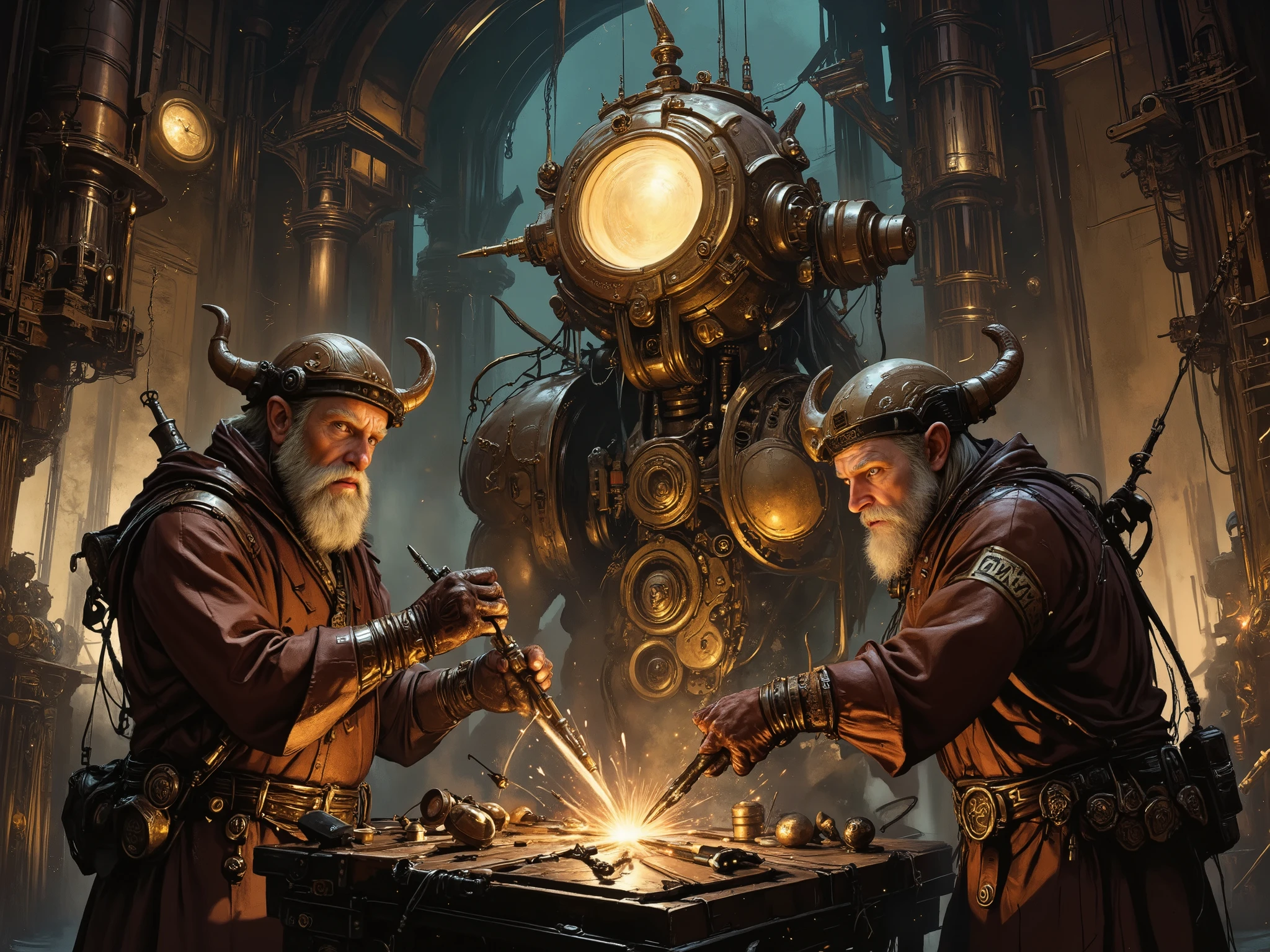 fantasy steampunk parapank dwarves creating the first golems epic canvas