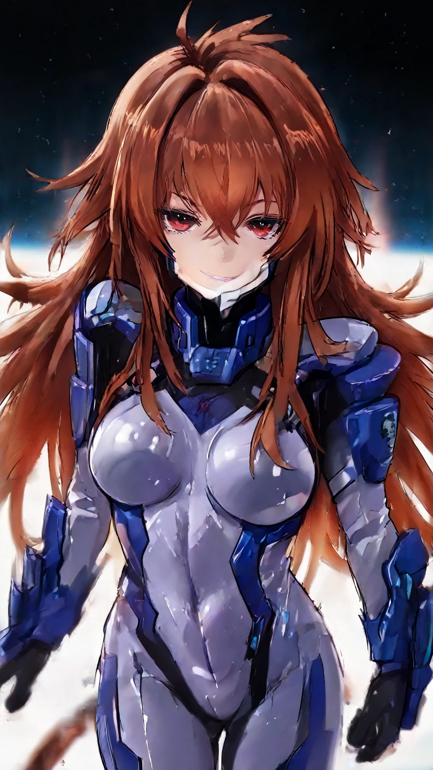 masterpiece, Highest quality, Anime Style,Official Art Beautiful Lighting, 1 girl, bangs, Inside a futuristic base, whole body, Blue and white outfit,