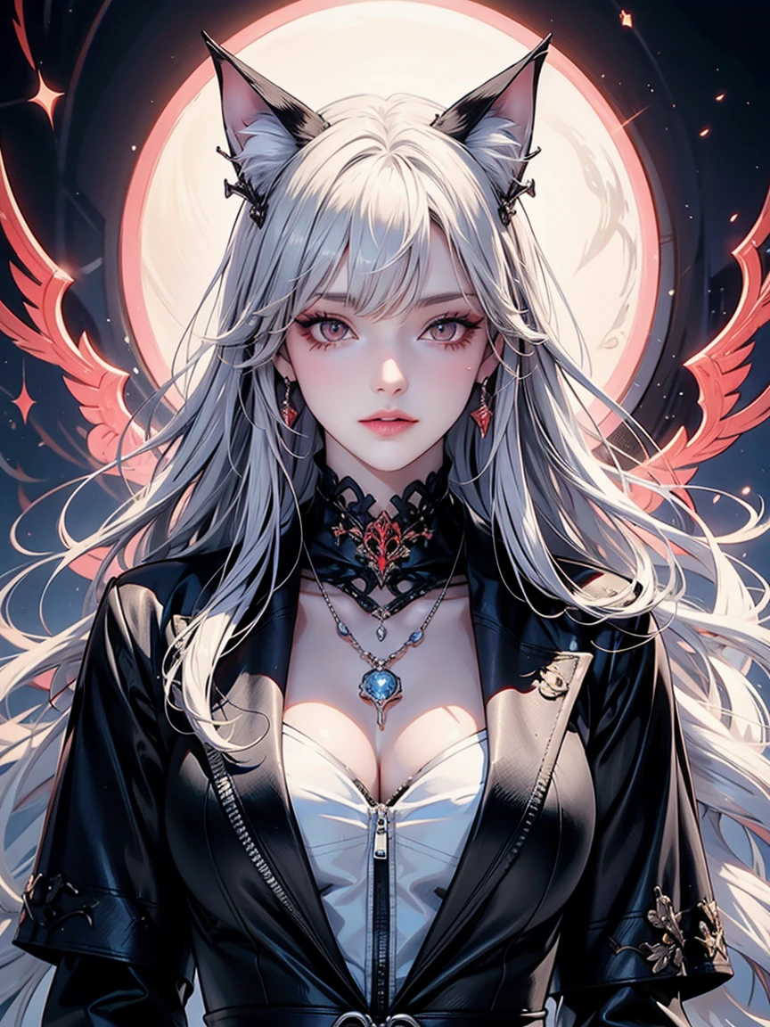 8k.Half Russian and half Japanese、Russian face、beautiful girl、princess、、Small face、Young face、Big eyes、Skinny、Small breasts、(((Silver Hair、Silver Hair)))、With bangs、(((High resolution big beautiful light blue eyes, )))、Long Straight、(((Red ribbon in hair、Floral decoration)))、Partially braided、Japanese school uniform、Gray school uniform、Red bow tie、A girl surrounded by fantastic red flames,(Girl with big bat wings)、2 people、twins、ヴァンパイアのprincess、(Sharp Fangs)(Blood dripping from fangs)、Red flame aura all over the body、((Destroyed Cross))、Open coffin、Control countless red balls of fire、、Halloween Costumes, Pointy hat、Decorated pumpkins with intricate haunted house motifs.black magic、magic circle、((Illuminated shadow of a bat on a cloud))、Old clock tower、fantasy landscape、A red light emanates from her chest and spreads through her veins、Red Flame Fantasy、Halloween Master、(((A glowing red cat with bat wings)))、2Animals、Swarm of bats、central、god々Successfully、Bloody、Horror