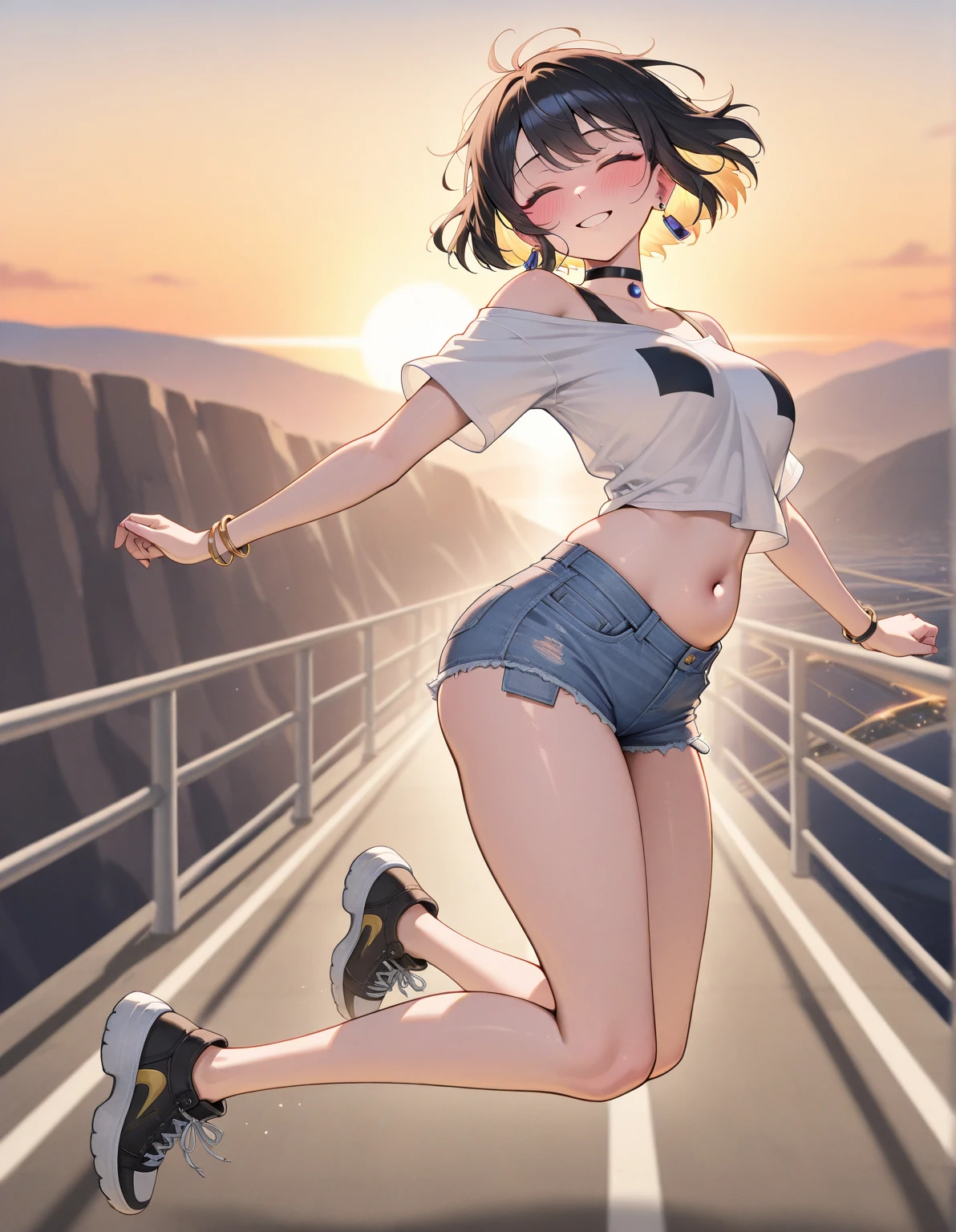 best quality, full body, full art, sexy, small round boobs, thicc thighs, raccoon ears, Deep vee, sport shorts, tank top, perfect proportions,