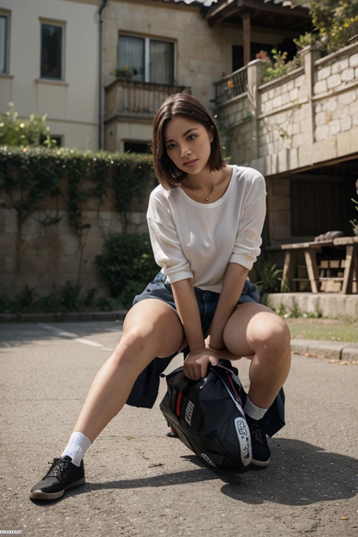 angelinak, sfw, ((sfw)), woman kneeling outdoor in a playground