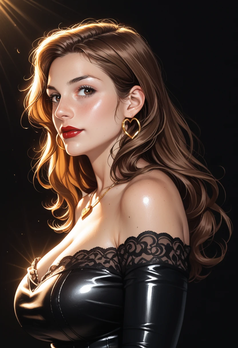 portrait of Brooke Shields, nude breasts, latex gown, realistic, portrait, highly detailed, digital painting, artstation, concept art, smooth, sharp focus, illustration, cinematic lighting, art by artgerm and greg rutkowski and alphonse mucha