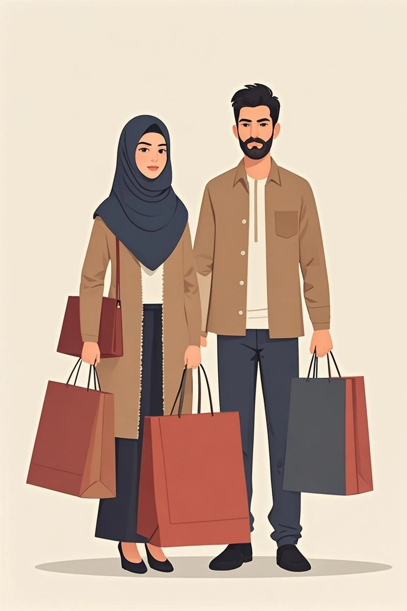 a hijab woman and a man in casual clothes are holding hands,  digital art, by Marshall Arisman, cover illustration, 70mm, 7 0 mm, 70 mm, book cover illustration, by Brigette Barrager, album cover, novel cover art for a book, art concept for a book cover, cover art, 7 feet tall
