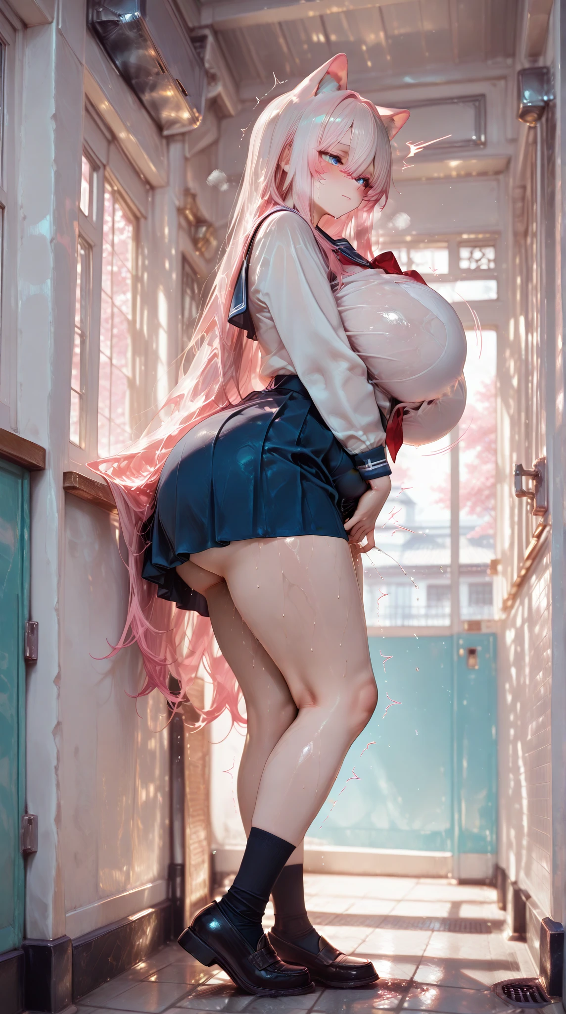 (masterpiece、top-quality、ultra-detailliert)、((1 girl))、((silver hair French braid))、light blue eyes、she is looking his penis,evilsmile、piercings、((very Bigger breasts))、White camisole、shortsleeves、cleavage、Black pleated skirt、(cameltoe,pussy,)、(white long slouchy socks)、loafers、(squatting)、Taken from below、street Background,(((see through camisole)),(((visible Nipples)),((smile)),((Mesugaki)),((grin)),red school bag,red backpack,((spread legs)),show off pussy, BREAK a Naked boy,pov male masturbation,((boy show off the penis)),penis to her face,((penis)),squeeze own penis,((eject cum)), ((cum,sperm,semen)),((ejaculation semen)),((ejaculation cum))