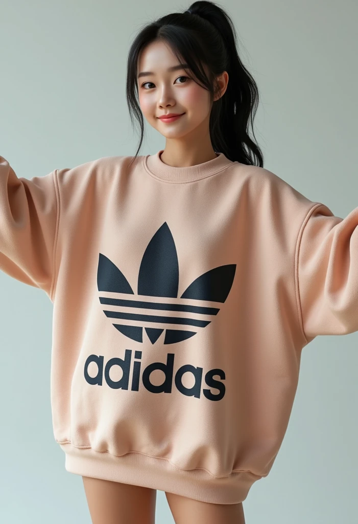 masuterpiece, Best Quality, Illustration, Ultra-detailed, finely detail, hight resolution, 8K Wallpaper, Perfect dynamic composition, from front, Beautiful detailed eyes, Medium Hair, wearing very short pants:1.2, long sleeve Sweatshirt, leggings, Natural Color Lip, Random poses,　Smile, Aoyama Street Walk, 28 years girl