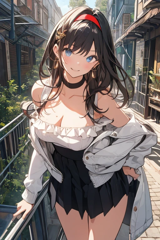 This illustration depicts a cute girl going on a holiday outing. She is in her twenties and has bright eyes. The place is like a park. However, the most noteworthy thing is the "last mysterious high-energy body" she emits. This energy body released from her body has the power to annihilate the garbage in the sky. The blue-white light reaches every corner. She is standing with a parasol and is wearing a dress. It's summer and it's very hot.