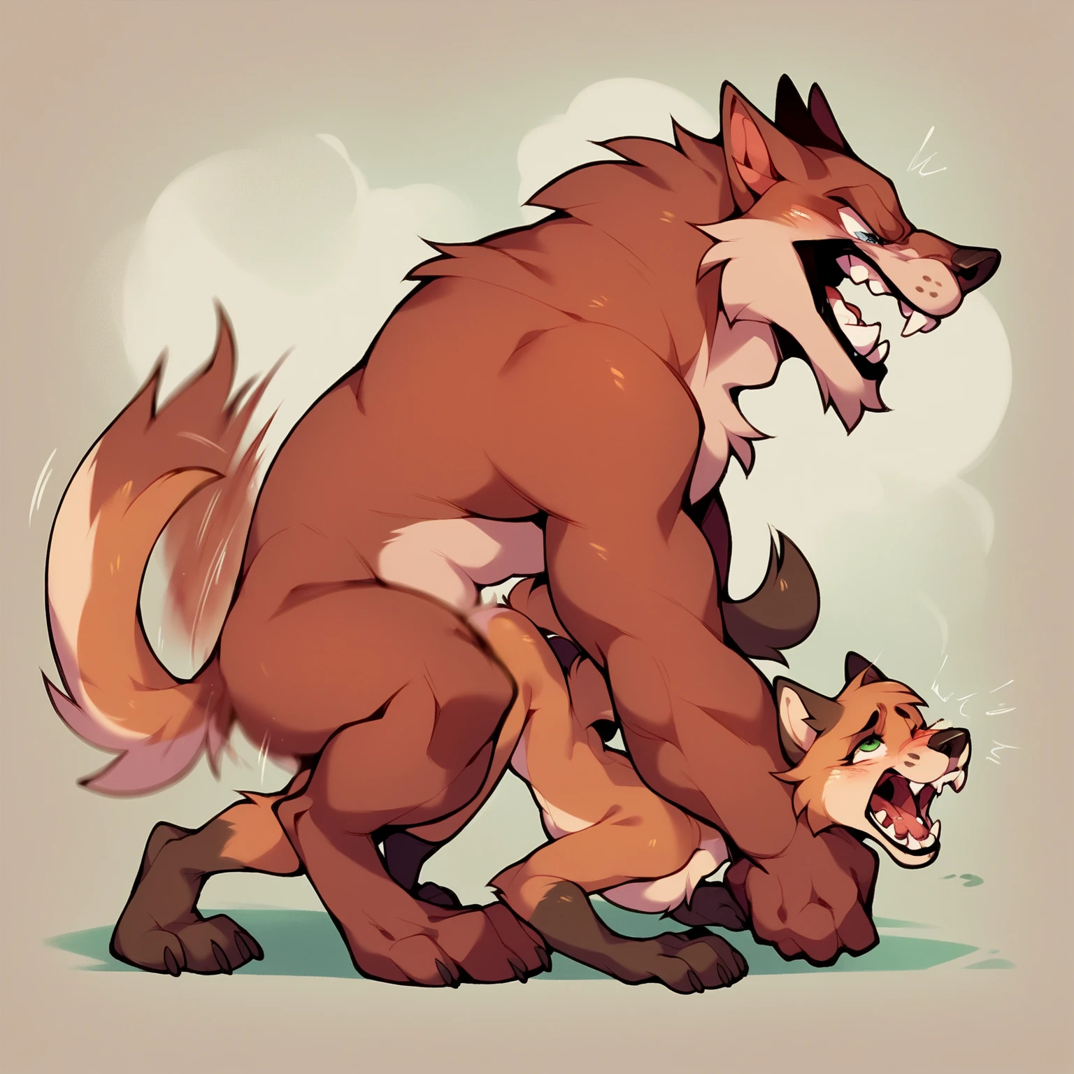 3 Brown naked furries doing the human centipede