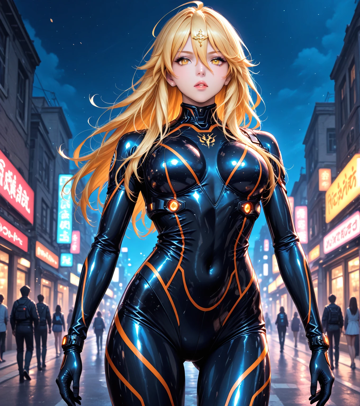 ((Masterpiece in maximum 16K resolution):1.6),((soft_color_photograpy:)1.5), ((Ultra-Detailed):1.4),((Movie-like still images and dynamic angles):1.3). | (cinematic photo of Blonde Supermodel beauty wearing a high tech tight combatsuit in a cyberpunk city), (Supermodel beauty), (Blonde), (wearing a high tech combat suit), (focus on the high tech combat suit), (cinematic lens), (cyberpunk pistol), (autumn light), (tyndall effect), (Science fiction atmosphere), (shimmer), (light reflections), (visual experience),(Realism), (Realistic),award-winning graphics, dark shot, film grain, extremely detailed, Digital Art, rtx, Unreal Engine, scene concept anti glare effect, All captured with sharp focus. | Rendered in ultra-high definition with UHD and retina quality, this masterpiece ensures anatomical correctness and textured skin with super detail. With a focus on high quality and accuracy, this award-winning portrayal captures every nuance in stunning 16k resolution, immersing viewers in its lifelike depiction. | ((perfect_composition, perfect_design, perfect_layout, perfect_detail, ultra_detailed)), ((enhance_all, fix_everything)), More Detail, Enhance.