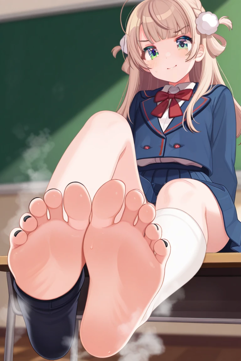 Sitting,I stretched my legs,Pantyhose,shirt,high school girl,library,barefoot,shoes removed,Zoom on the soles of your feet