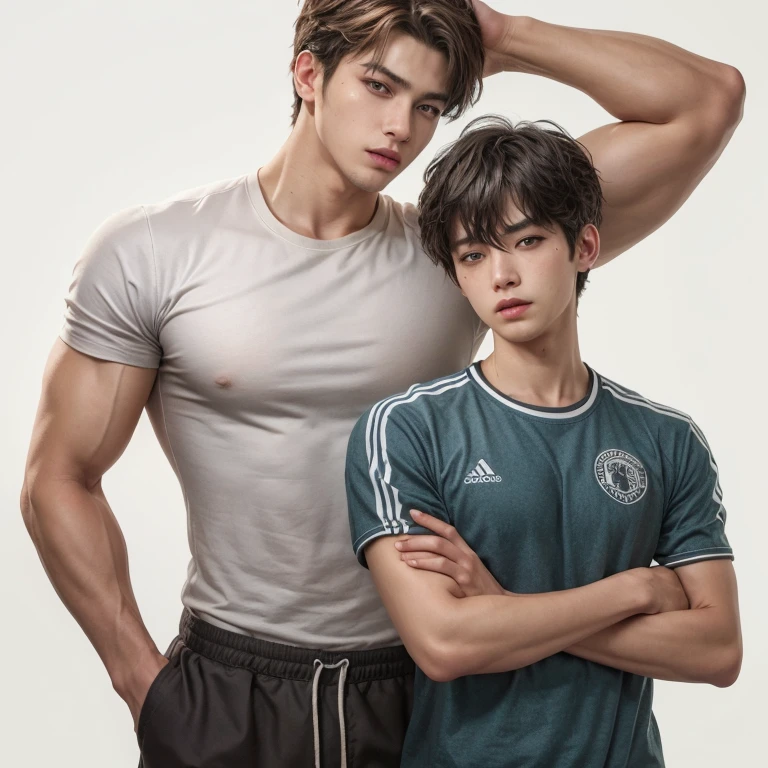 2boys , Parlero, dentro, (obra maestra, La mejor calidad, absurdos ), escuela,Classroom two shirtless boys are in school they have sports pants they look into each other's eyes with sorrow they are 15 years old they are in the sports room