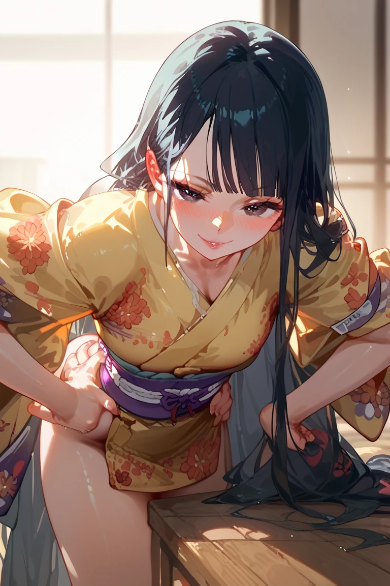 　A beautiful 15-year-old Japanese princess from the Sengoku period with long black hair　Gorgeous embroidery, Ultra glossy, She is wearing a shiny Edo-period princess kimono.　She is forced to have a penis inserted by an old man in front of her lover　Intense sex　Fluid spurting from her nipples　The old man massages her breasts