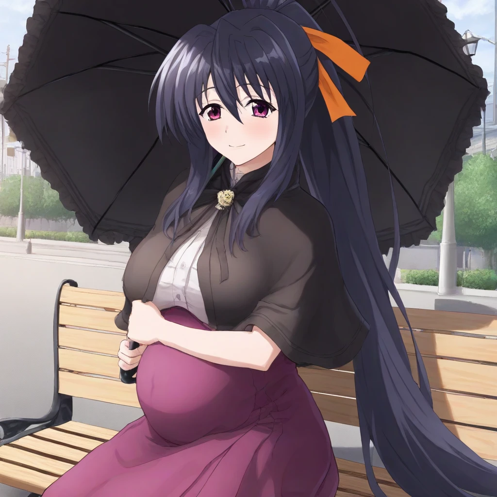 source_anime, rating_safe a_fujino, 1girl, anime coloring, solo, long hair, purple hair, blunt bangs, red eyes, empty eyes, half-closed eyes, white shirt, skirt, pleated skirt, black skirt, pantyhose, blush, evil smile, shaded face, closed mouth, middle breasts, standing, cowboy shot, night, rainy street background, a_fujino, full body, standing, slander, straight on, pregnant