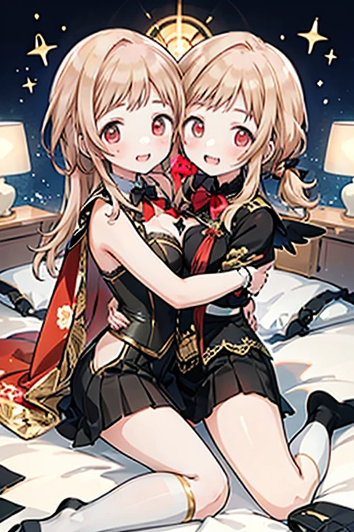 (((High resolution:1.5))), (((Very detailedな:1.5))), (((Two Girls:1.3))),((7Head to Body:1.3))、(((white background:1.3))),(((Bright interior、Midday light background)))、(((Happy expression))), (((smile:1.5)))、(((Beautiful and detailed eyes:1.3))), (((Very detailed))), (((Details face:1.5))), (((Very delicate body:1.3)))、(((chest:1.5)))、((Small waist))、(((Blonde:1.5)))、(((very short hair:1.5))),(((Twin tails:1.5))),((Normal limbs))、(((belly button)))、(((thigh gap:1.3))),(((NUDE:1.5)))、(((dakimakura:1.5)))、