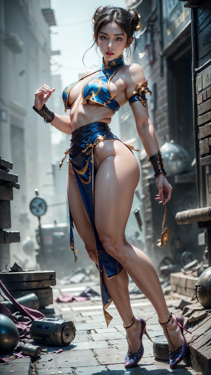 full body, whole body. loincloth standing, hands on hips full body, 1solo (girl). slave fighter, metal sandals, choker, big belt, view from below, feet together, bracers, tiara