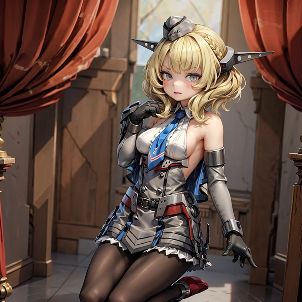 (cowboy shot, masutepiece, of the highest quality, Official art, Beautiful and aesthetic:1.2), ighly detailed, Colorful, highest details, Illustrations, Everyday scenery, 1girl in, Solo, (large boob, Final Fantasy 12, Ashelia, shorth hair, short-hair, Ashelia Costume, Red mini skirt, thighs, Knee socks that cover up to the shin, jewely, Blue belt), is standing, Medieval fantasy, move chart, anime, Best Quality, anatomically correct