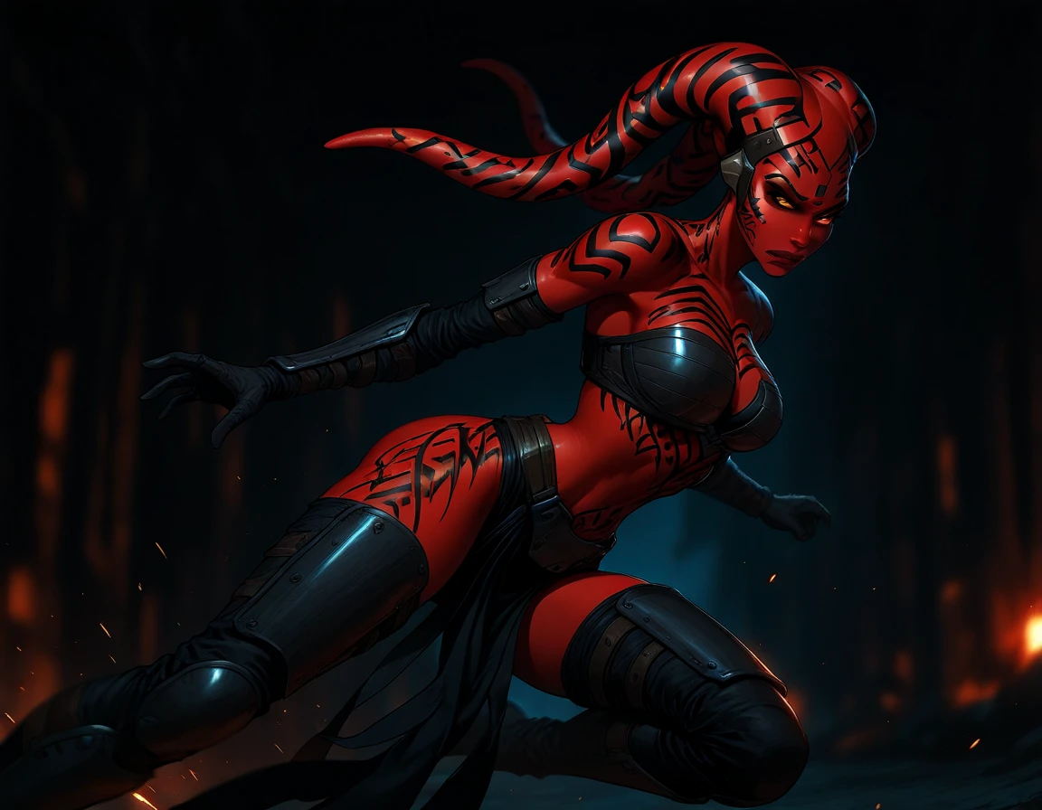 Highly detailed, High Quality, Masterpiece, beautiful, DarthTalon, <lora:DarthTalon:0.9>, 1girl, solo, smirk, cowboy shot, night, night sky, tree, looking to the sky