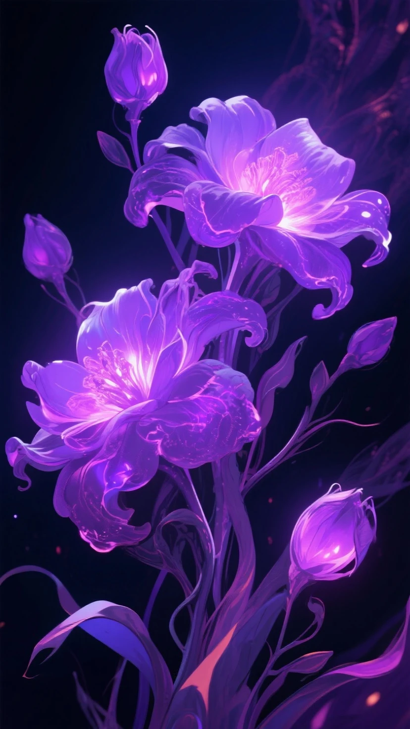 Glowing purple flowers on dark background - SeaArt AI