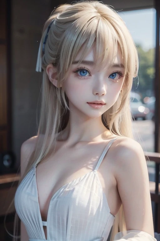 ((Highest quality)), ((masterpiece)), (detailed), Light-colored hair、((Bonytail))、The most beautiful girl in the world、Beautiful Eyes、Highly detailed facial expressions, shoot from above,、(Small breasts)、Exposing the nipples、 dripping from the body、((puffy nipples:1.3)), (Blushed:1.2)、(shame)、(shame)、Crowded beach、((Dramatic night sky))、(Strong oblique light:1.1)