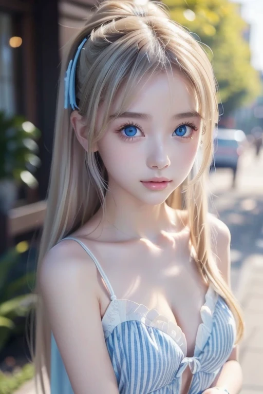 beautiful skin with white luster、Blonde hair color changing with light、Long bangs block the view、Highlights of cheek luster、Sexy and very beautiful nice cute gorgeous face、The most beautiful face in the world、Super Long Gorgeous Blonde Hair、Smooth straight hair、petite, little, flat_chest, skinny,  Shining light blue eyes、二重まぶた、Beautiful bangs、Beautiful cute girl at 12 years old